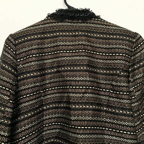 Chicos Jacket Black Gold Metallic Royal Tweed Open Front Chain - Picture 8 of 9